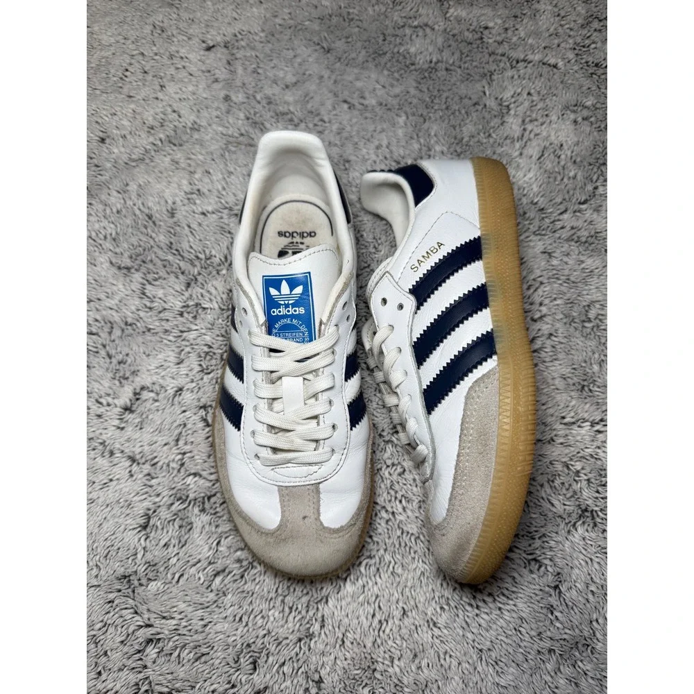 adidas | Shoes | Adidas Samba Og Kids White Navy Blue Leather 